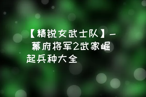 【精锐女武士队】- 幕府将军2武家崛起兵种大全